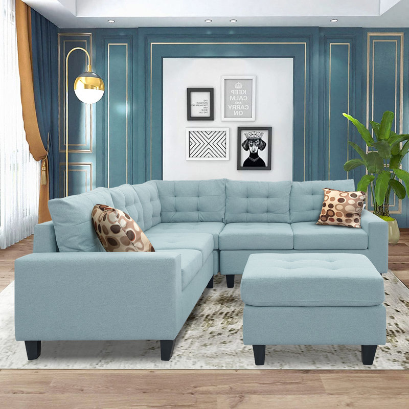 Latitude Run Upholstered Symmetrical Sectional Sofa With Ottoman, 2